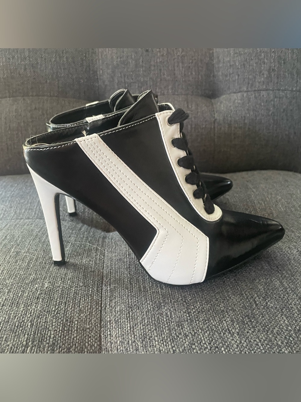 Cape Robbin Black & White Lace-Up Stiletto Booties